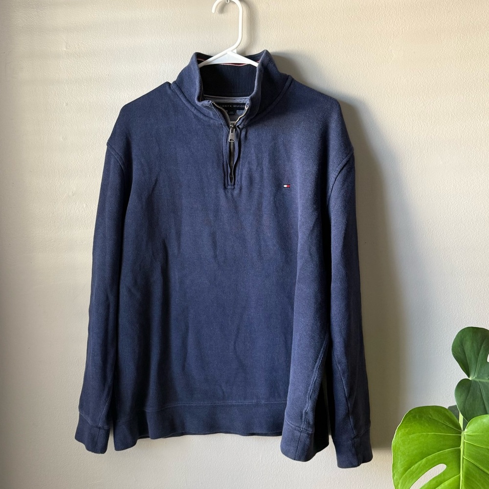 Men's Navy Blue Quarter-Zip Sweater — Size Large